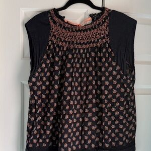 Anthropologie Black and Pink Floral Blouse